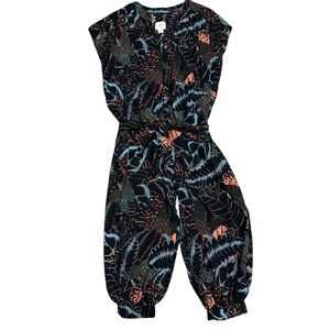 Anthropologie Maeve Leaf Print Jumpsuit Button Front Belted SZ Small P Oversized